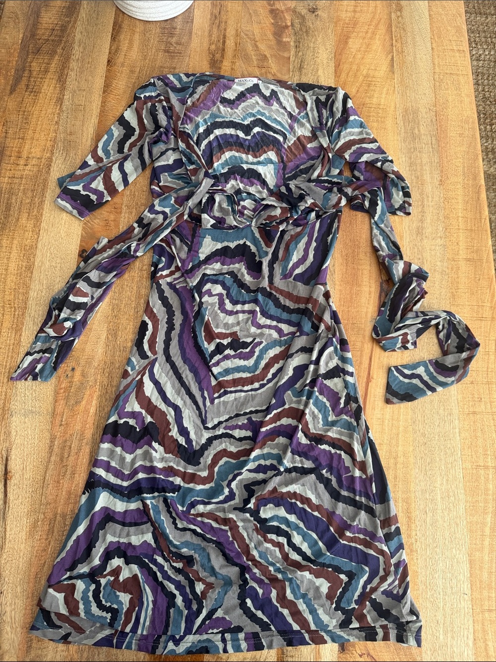 Striped Purple Multi-Color Long Sleeve Wrap Dress